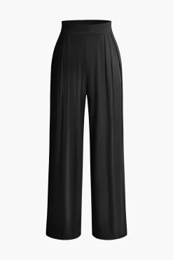 Tie Knot Front Ruched Tube Top And Pleated Wide Leg Pants