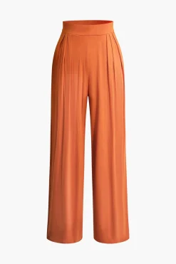 Tie Knot Front Ruched Tube Top And Pleated Wide Leg Pants
