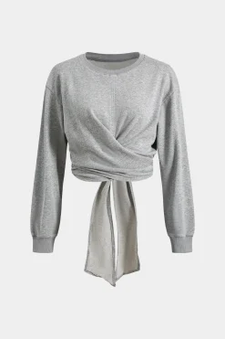 Tie Knot Round Neck Long-Sleeve Top