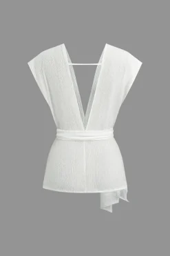 Tie Waist V-Neck Pants Set