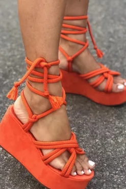 Tie-Up Open Toe Platform Flats Sandals