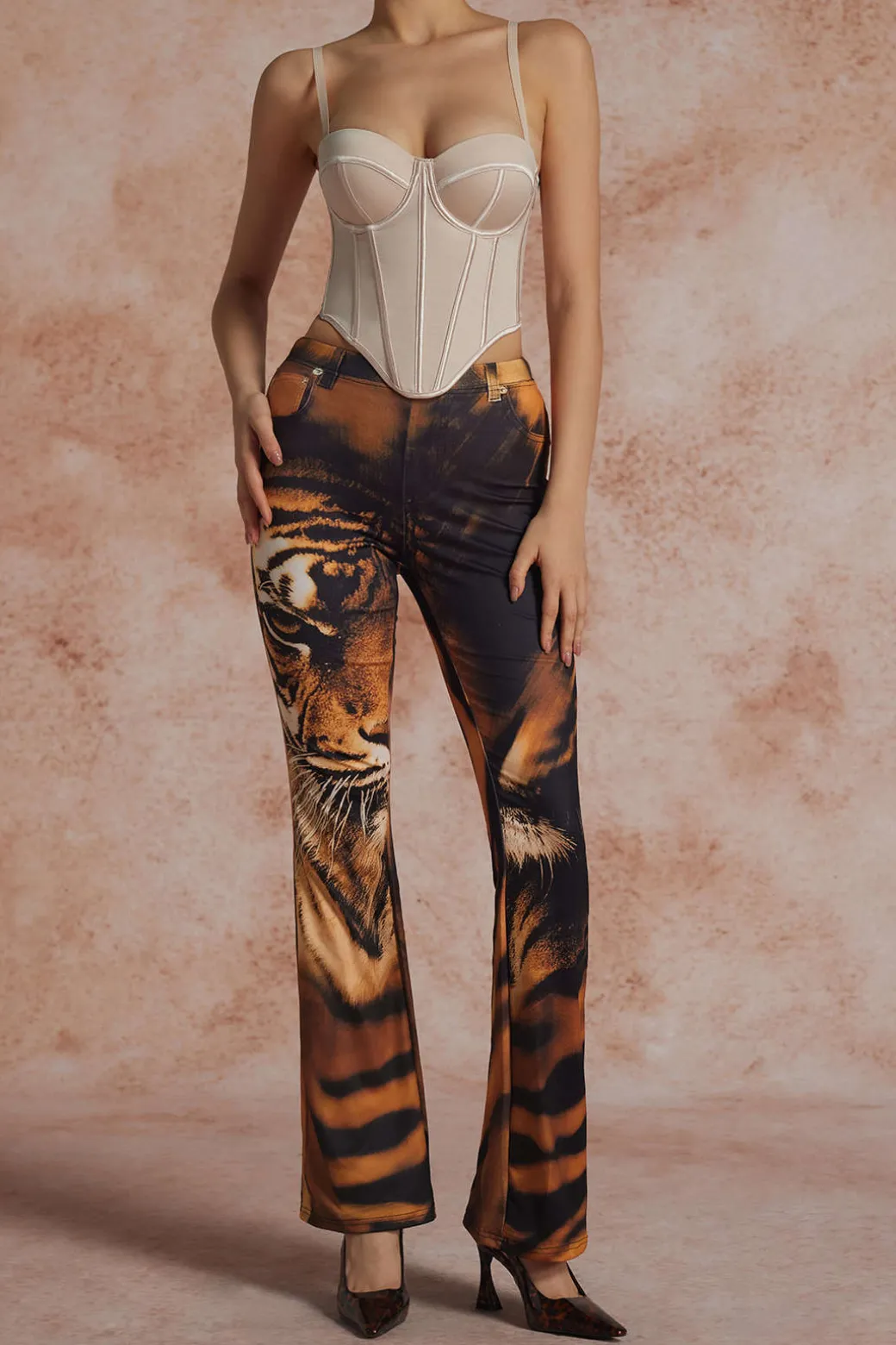 Tiger Print High Waist Trousers