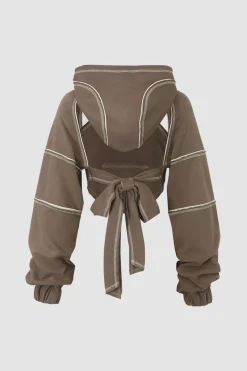 Topstitching Cut Out Backless Hoodie