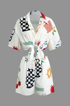 Tropical Print Shirt and Shorts Set