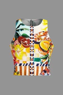 Tropical Print Tank Top And Pants Set