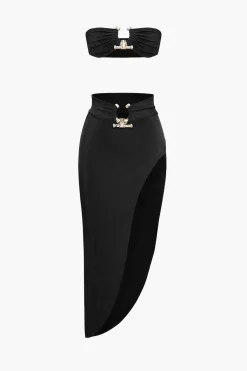 Tube Top And Asymmetric Slit Skirt Set
