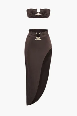 Tube Top And Asymmetric Slit Skirt Set