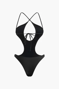 Tummy Control Cross Tie Back Cut Out One-Piece Swimsuit