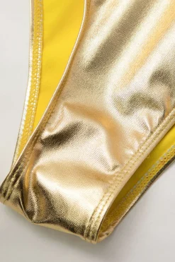Tummy Control Metallic Round Neck One-piece Swimsuit