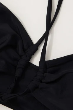 Tummy Control Solid Halter Tie Cut Out One-piece Swimsuit