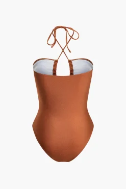 Tummy Control Tie Halter Ruched One-Piece Swimsuit