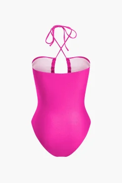 Tummy Control Tie Halter Ruched One-Piece Swimsuit
