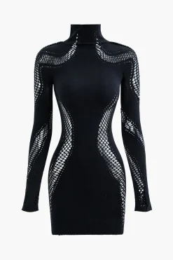 Turtleneck Cut Out Long Sleeve Mini Dress