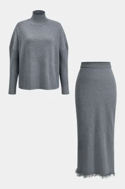 Turtleneck Long Sleeve Top And Skirt Set