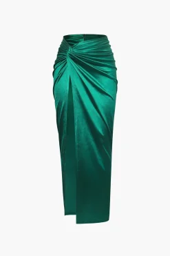 Twist Detail High Slit Midi Skirt