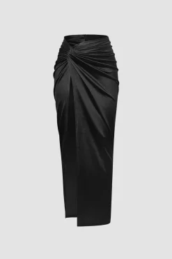 Twist Detail High Slit Midi Skirt