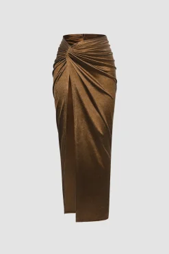 Twist Detail High Slit Midi Skirt