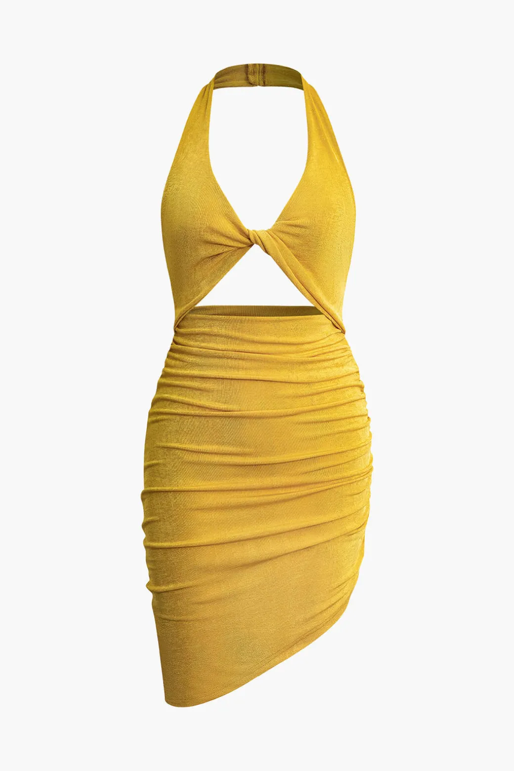 Twist Halter Cut Out Backless V-neck Midi Dress