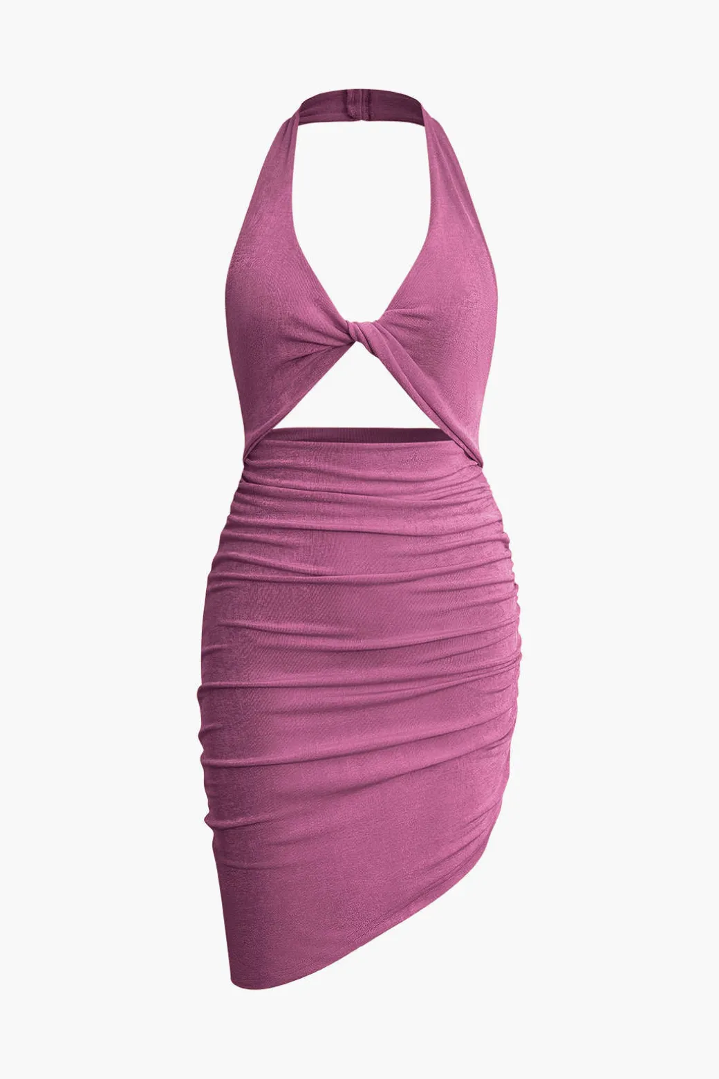 Twist Halter Cut Out Backless V-neck Midi Dress