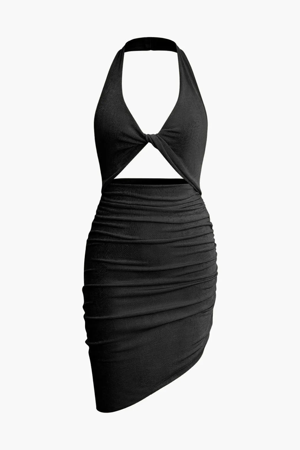 Twist Halter Cut Out Backless V-neck Midi Dress