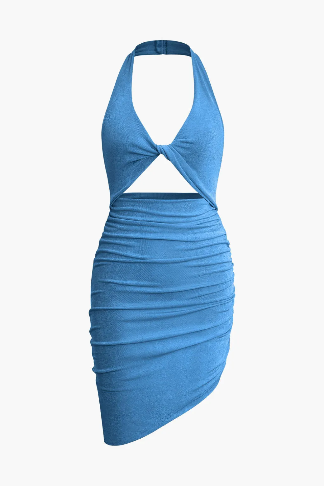 Twist Halter Cut Out Backless V-neck Midi Dress