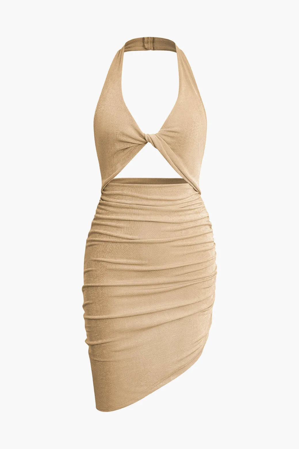 Twist Halter Cut Out Backless V-neck Midi Dress