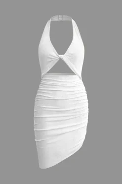 Twist Halter Cut Out Backless V-neck Midi Dress