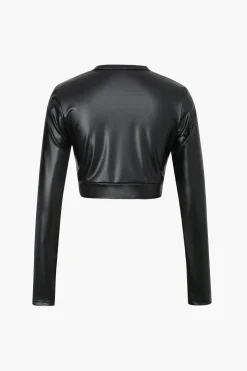 Twist Hem Faux Leather Long Sleeve Top