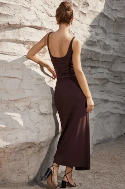 Twist Ruched Slit Sleeveless Midi Dress