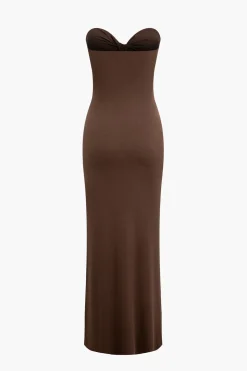 Twist Strapless Cut Out Ruched Maxi Dress