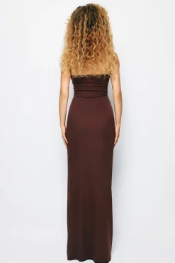 Twist Strapless Cut Out Ruched Maxi Dress