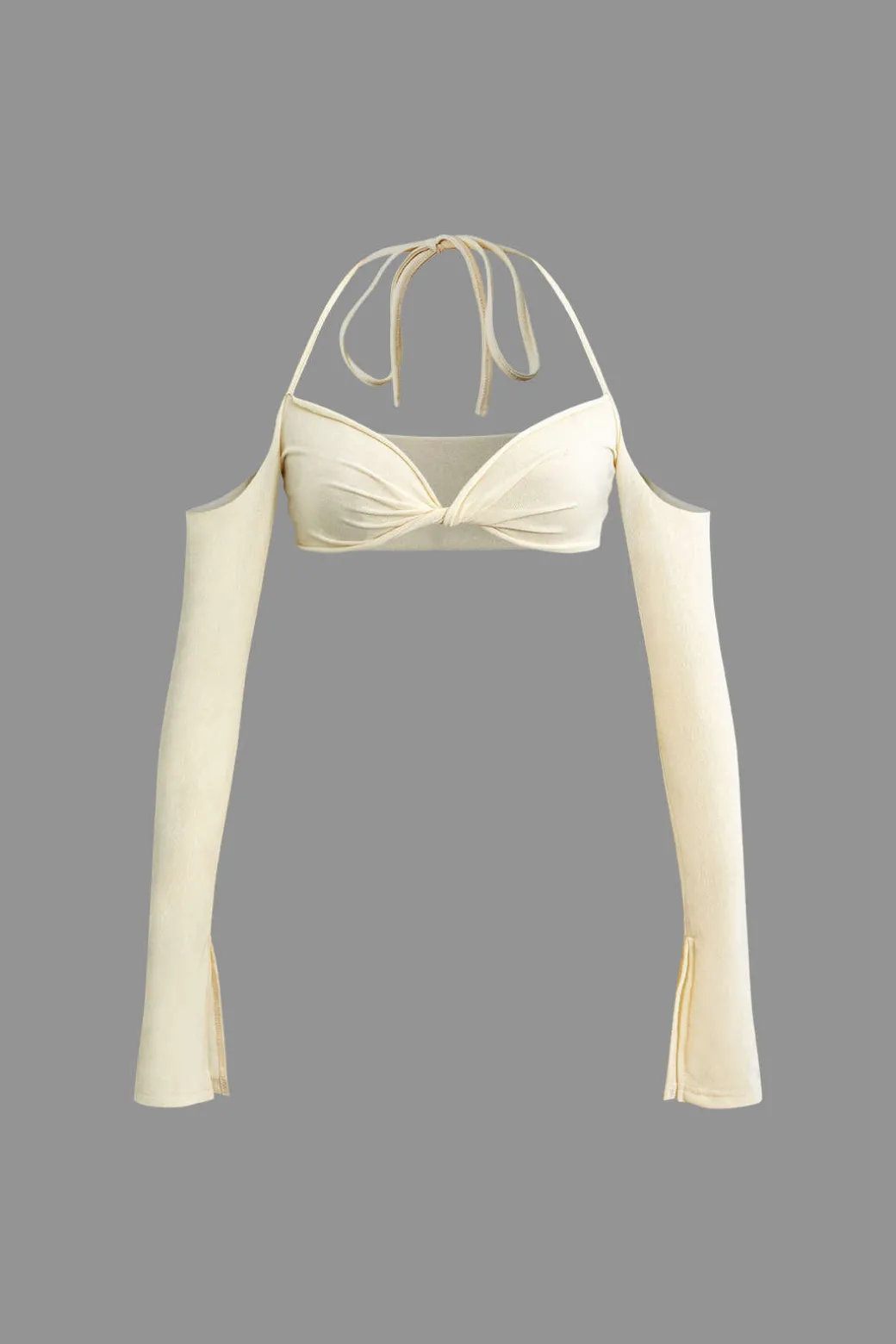 Twist Tie Halter Long Sleeve Bra Top And Maxi Skirt Set