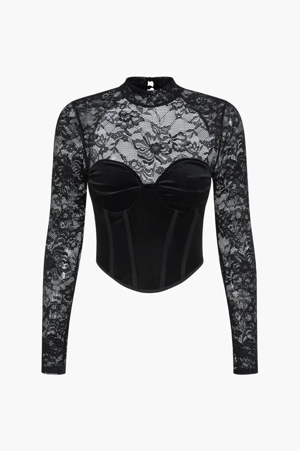 Velvet Patchwork Corset Backless Long-Sleeve Top