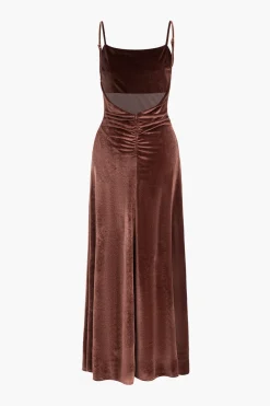 Velvet Ruched Slip Maxi Dress