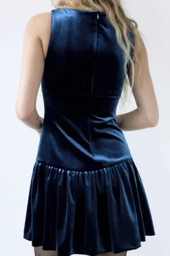 Velvet Sleeveless Mini Dress With Bow Detail
