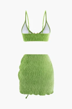 Velvet Textured U-ring Bikini And Sarong 3pc Set