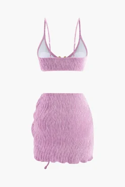 Velvet Textured U-ring Bikini And Sarong 3pc Set