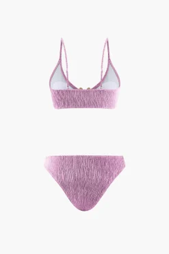 Velvet Textured U-ring Bikini And Sarong 3pc Set