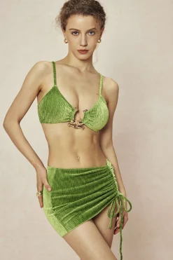 Velvet Textured U-ring Bikini And Sarong 3pc Set