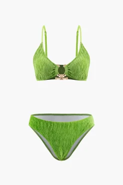Velvet Textured U-ring Bikini And Sarong 3pc Set