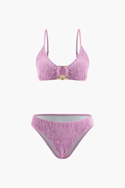 Velvet Textured U-ring Bikini And Sarong 3pc Set