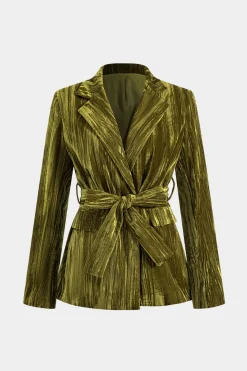 Velvet Tie-Up Pocket Long Sleeve Jacket