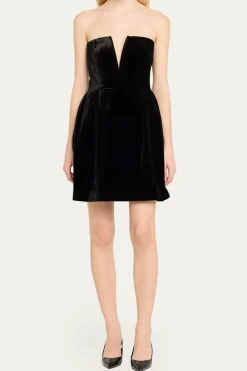 Velvet V-Neck Strapless Mini Dress