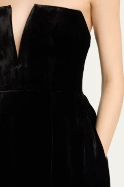 Velvet V-Neck Strapless Mini Dress