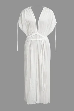 V-Neck Backless Slit Maxi Dress