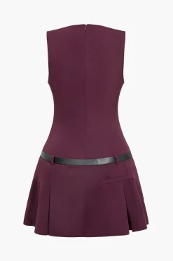 V-neck Belted Mini Dress