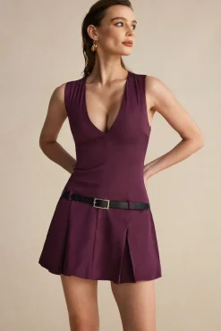 V-neck Belted Mini Dress