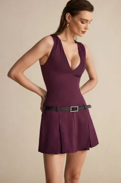 V-neck Belted Mini Dress