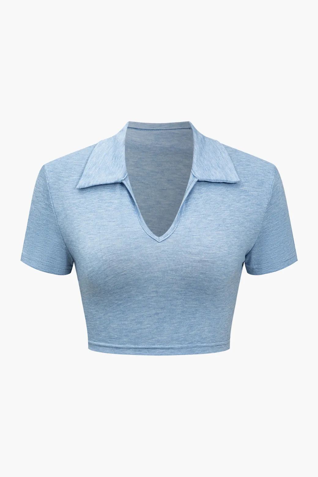 V-neck Cropped Top And Double Waistband Shorts Set