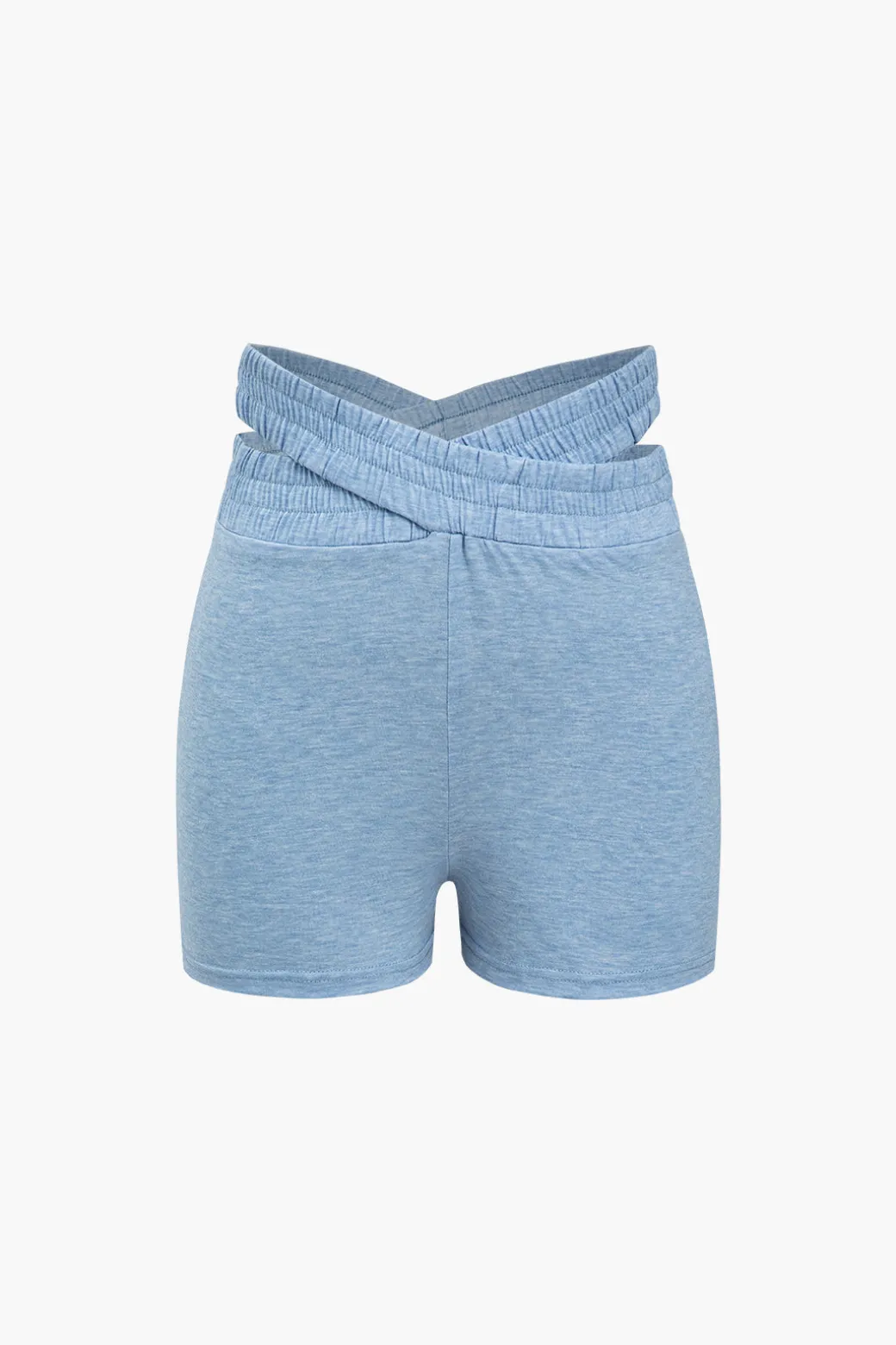 V-neck Cropped Top And Double Waistband Shorts Set